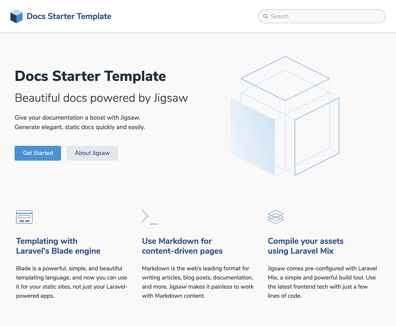 Screenshot of Jigsaw docs starter template